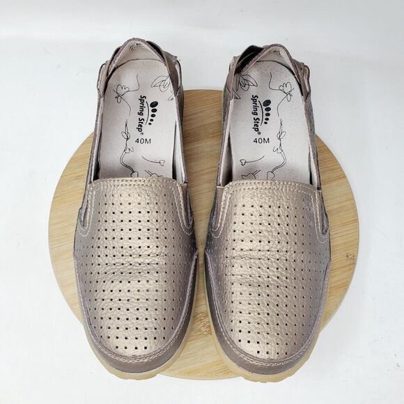 Spring Step Shoes Womens 40 Bronze Metallic Leather Loafer Flat Comfort Sandals - Picture 4 of 13